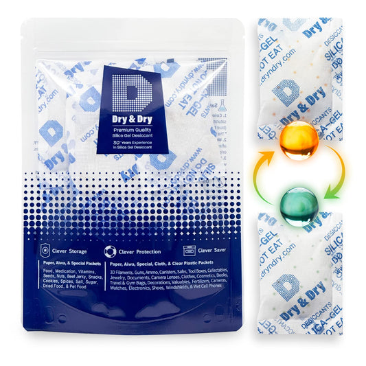 Dry & Dry 20 Gram [14 Packets] Orange Indicating Silica Gel Packets Desiccants - Food Safe Silica Packs, Silica Gel, Silica Packets, Desiccant Packs for Food Storage - WoodArtSupply