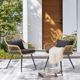 JOIVI Outdoor Patio Wicker Chairs Set of 2, Rattan Dining Chairs with Cushion and Armrest, Porch Chairs Outdoor Seating with Iron Frame, Balcony Furniture for Apartments, Lawn, Backyard, Garden, Black JOIVI
