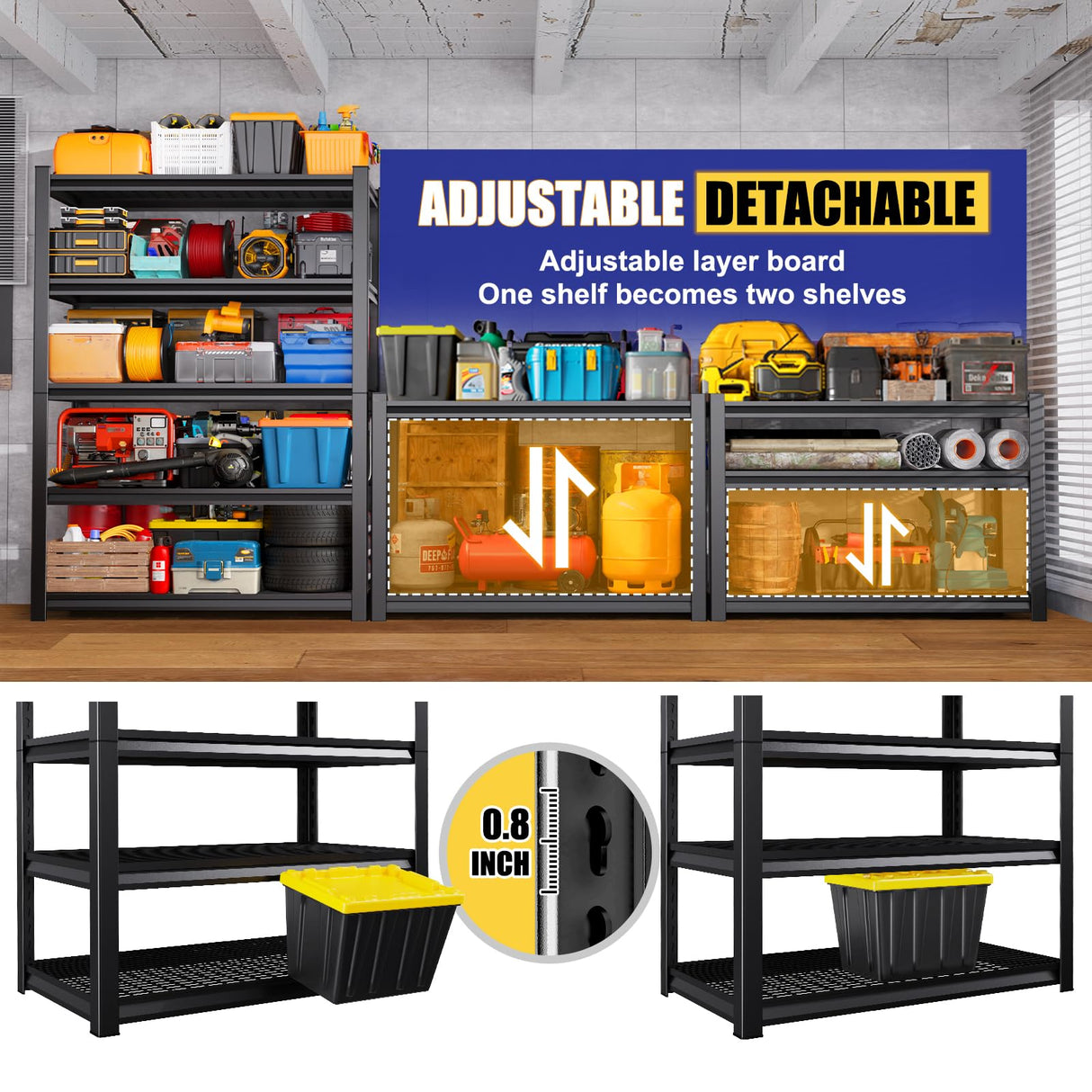 JOJUOU Garage Shelving-3000 lbs 5 Tier Storage Shelves,Adjustable Heavy Duty Metal Shelving Unit and Storage Large Wire Rack,Utility Steel Shelf for Warehouse Industrial Pantry Basement 71"x46"x18" JOJUOU