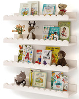 Nursery Book Shelves, 4-Pack White Floating Shelves for Wall Kids, Scalloped Shelves, Wall Book Shelves for Bedroom Kids, Toddler Room, Baby Room, Nursery Decor Shario