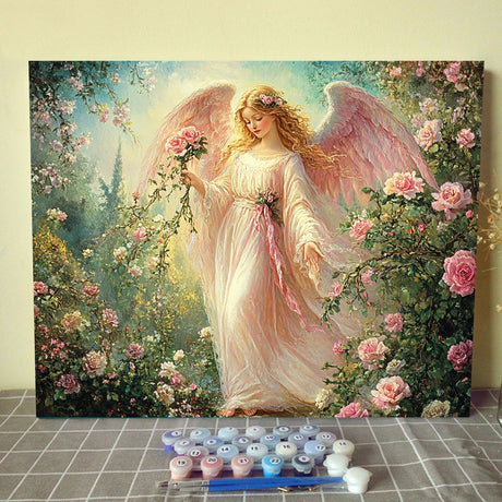 Tucocoo Angel Garden Roses Paint by Numbers Kits with Brushes and Acrylic Pigment on Canvas Painting for Adults, Romantic Girl Dreamy Pink Flower Picture for Home Decor Gifts 16''x20'' (DIY Framed) Tucocoo