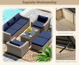 LHBcraft Outdoor Patio Furniture Set 8 Pieces, Rattan Outdoor Couch with Coffee Table, Comfortable Wicker Patio Furniture Sets for Yard, Pool or Porch, Blue LHBcraft