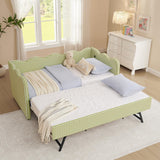 Twin to King Daybed with Trundle, USB Ports Soft Upholstered Daybed with Pop Up Trundle Bed Twin, Modern Extendable Day Bed Frame for Girls Bedroom Living Room Guest Room Small Places Sage Green Deolme
