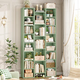 FOTOSOK 71’’ Tall Bookshelf, Triple Wide Bookshelf with Adjustable Shelves, 8 Tier Media CD DVD Storage Tower Rack, Diaplay Cabinet Shelf, Cube Storage Organizer Shelf for Home Office, Green FOTOSOK