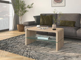 REN HOME Maja Wood Coffee Table with Glass Shelf, Natural Oak REN HOME