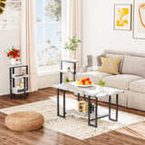 AWQM Faux Marble Table Set,Coffee Table&2 Side Table, Faux Marble Tabletop and Metal Frame,3 Piece Table Sets, for Living Room Apartment,White & Black AWQM