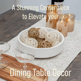 VELOVA Large White Concrete Decorative Bowl with 24 Decorative Balls, Fruit Key Holder Bowls Boho Modern Home Decor Accent for Dining Room Centerpiece Living Room Coffee Table Shelf Entryway Rattan VELOVA