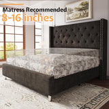 Jocisland Queen Bed Frame Upholstered Bed Wingback Headboard Velvet Tufted Diamond Button/No Box Spring Needed/Easy Assembly/Black Jocisland
