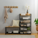 SUNTAGE 6-Tier Coat Rack Shoe Bench Set, Entryway Bench with 6 Hooks Coat Rack, Hall Tree with Bench and Shoe Storage for Entryway, Hallway, Garage, Bedroom (Vintage Oak) SUNTAGE