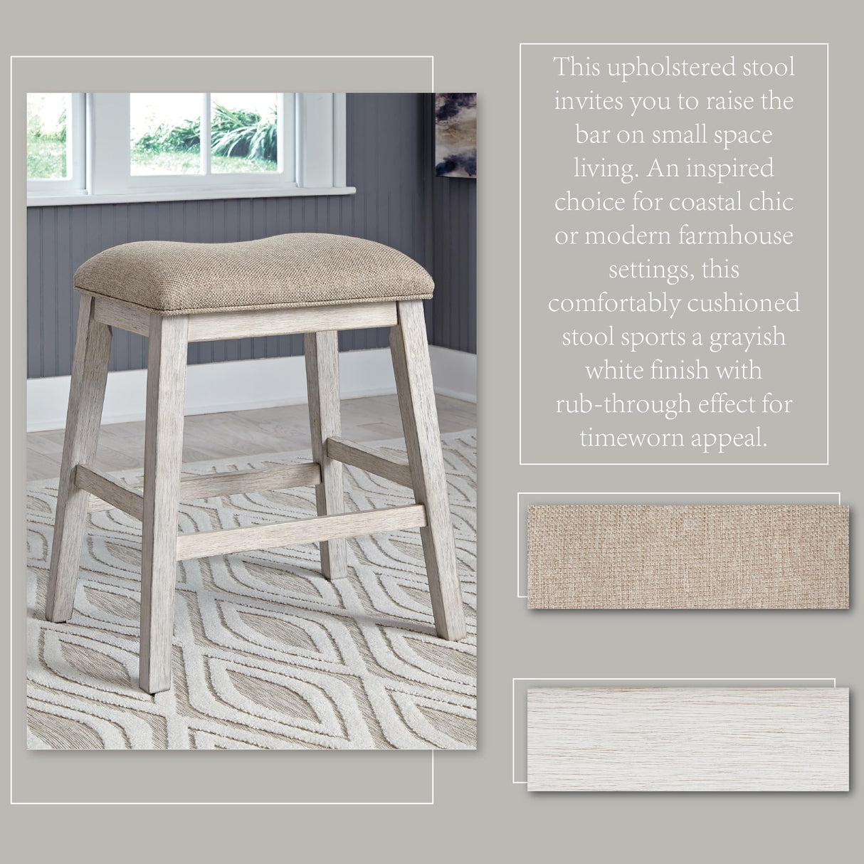 Signature Design by Ashley Skempton Modern 24" Counter Height Upholstered Barstool, 2 Count, Whitewash Signature Design by Ashley