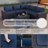 Kullavik 6PCS Outdoor Patio Furniture Set PE Wicker Rattan Sectional Sofa Patio Conversation Sets,Navy Blue Kullavik