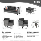 HOOOWOOO Wicker Patio Conversation Sets,8 Piece Outdoor Furniture Set with Swivel Rocking Chairs,All Weather Resistant Modern Outside Out Door Rattan Couch Chairs Side Table Set,Black HOOOWOOO