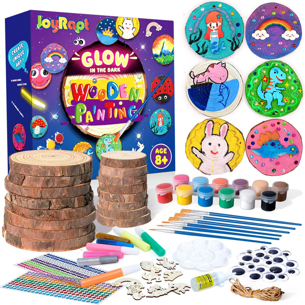 JoyRapt Wooden Painting Kits,Glow in The Dark,Arts and Crafts Supplies for Kids,Creative Crafts Birthday Gifts for Girls Boys Age 8-12,Home Handmade Decorations JoyRapt