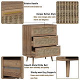 Trironsun 3 Drawer Dresser for Bedroom Rattan Dresser Chest of Drawers with Spacious Storage Boho Clothes Storage Nightstand for Living Room Trironsun