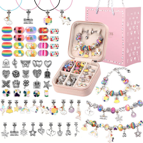 UFU Charm Bracelet Making Kit Girls Beads for Jewelry Making Kit, Unicorns Arts Crafts Gifts Set for Teen Girls Age 5 6 7 8-12, with a Portable Bracelet Organizer Box UFU