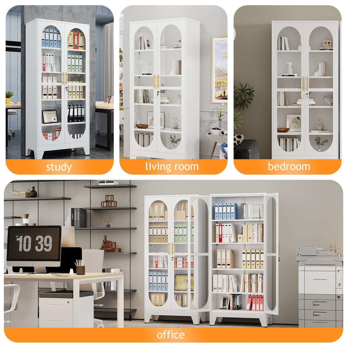 PAOFIN 71" H Locking Display Cabinet with Glass Door, Metal Curio Cabinets with 4 Adjustable Shelves, Tall Liquor Cabinet Display Case for Living Room, Collectibles, Home - Assembly Required White PAOFIN