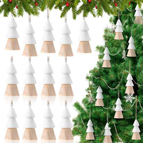 RattanView 12Pcs Wooden Christmas Ornaments Wood Ornaments for Crafts Christmas Tree Decoration Natural Paulownia Wooden Christmas Tree Gifts DIY Painted Wooden Ornaments for Xmas Outdoor Indoor Decor RattanView