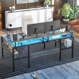 Hyomdeck Customizable U Shaped Desk & L Shaped Office Desks with RGB LED Light, Adjustable Monitor Stand and Power Outlets, Reversible Computer Desk with Storage, Large L Shape Gaming Table, Black Oak Hyomdeck