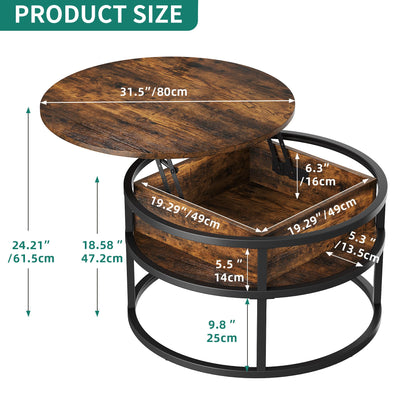 YITAHOME Round Lift Top Coffee Table, Coffee Tables for Living Room with Hidden Storage Compartment, Modern Coffee Table with Storage for Home Office,Round Center Tables Living Room,Rustic Br - WoodArtSupply