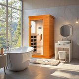 HomeMiYN Far Infrared Saunas for Home, 1 Person Canadian Hemlock Wood Low EMF Dry Sauna Room Indoor Mini Personal Sauna with Carbon Heaters, Control Panel, Bluetooth Speakers, 800W/110V HomeMiYN