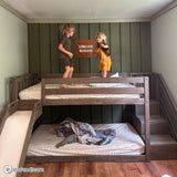 Max & Lily Solid Wood Twin over Twin Size Low Bunk Beds for Kids with Slide and Stairs, 400 lbs Weight Capacity, 14" Safety Guardrail, Anti-Slip Steps, Clay Max & Lily