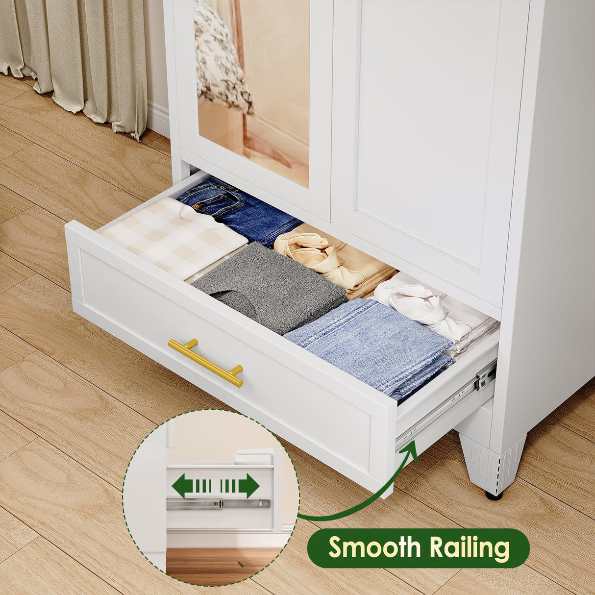 winiowa Metal Armoire Wardrobe Closet with Drawer, 71" Wardrobe Cabinet with Adjustable Shelves and Hanging Rod, Clothing Storage Cabinet Closet with Mirror for Bedroom-White winiowa