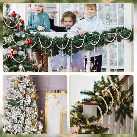 Yuxung 2 Pcs 18 ft Boho Christmas Wood Bead Garland Vintage Natural Wooden Beads Garland Decorative Rustic Holiday Christmas Tree Garland Country Farmhouse Christmas Decor for Indoor Home Use(Wood) Yuxung