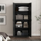 Manhattan Comfort Cornelia Modern Storage Cabinet with Doors and Shelves 2.0 - Tall Freestanding Wardrobe Closet with 4 Adjustable Cubbies for Bedroom or Linen Use, Set of 1, Black Manhattan Comfort