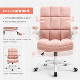 SEATZONE Home Office Chair Ergonomic Executive Desk Chair Comfortable Computer Chair with Flip-up Arms,Faux Fur Chair with Lumbar Support,Pink SEATZONE