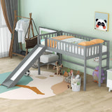 Bellemave Twin Size Loft Bed for Kids,Low Loft Bed with Slide and Ladder,Wood Loft Bed Twin for Girls Boys,Grey Bellemave