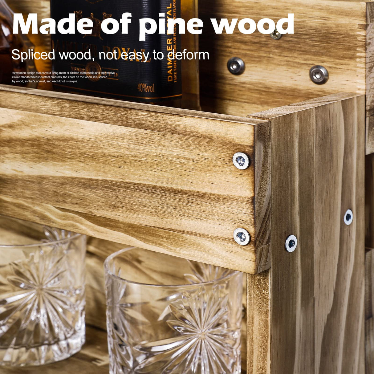 Homde Wine Rack Wall Mounted Wood Wine Shelf with Bottle Stemware Glass Holder Rustic Wine Display Storage Rack with 4-Bottle Liquor Dispenser for Home Bar Kitchen Decor (Regular Without LED) Homde