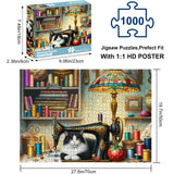crowm Jigsaw Puzzles for Adults 1000 Pieces, The Sewing Room Cat Challenging Puzzles for Game Nights Living Room Art Decor & Sewing Lovers Gifts crowm