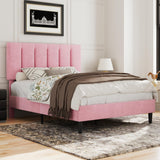 VECELO Full Bed Frame with Upholstered Headboard, Heavy-Duty Platform Bedframe with Strong Wooden Slats Support, No Boxing Spring Needed, Pink VECELO