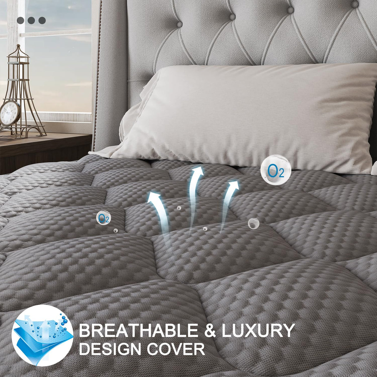 VISCOUNTESS Queen Mattress, 14 Inch Hybrid Mattresses Grey Euro Top Medium Firm for Back & Lumbar Support, 100 Night Trial, Individual Pocket Spring Bed for Motion Isolation & Pressure Relief VISCOUNTESS