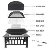 LEMY 32 Inch Outdoor Fire Pit Table, Wood Burning Firepit Stove with Lid for Camping&BBQ, Garden, Backyard LEMY
