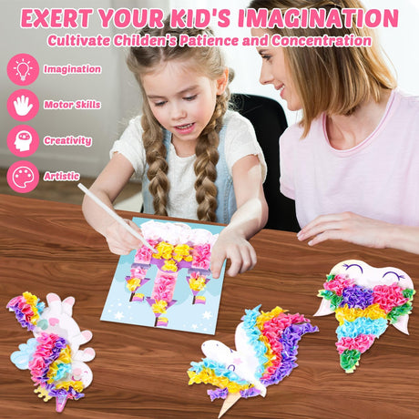 Lonfliness 8PCS Poke-in Craft and Art Kit for Kid Unicorn Theme No-Mess Fabric Sewing Art Girls Boys 4-12 Puzzle Puncture Painting DIY Pastel Rainbow Toy Gift for Creative Activity Game Birthday Party Lonfliness