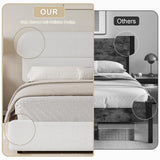 HOMBCK Twin Bed Frames Boucle Upholstered Platform Bed Frame Twin Size with Headboard for Kids/Thickened Footboard/Rounded Corners/No Box Spring Needed/Easy Assembly, White HOMBCK