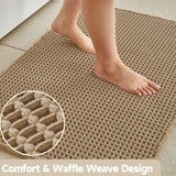 TYUU Waffle Bath Mat, Boho Bathroom Rugs Non Slip Washable Super Absorbent Quick Dry Farmhouse Bathroom Decor, 30"x20" Khaki TYUU