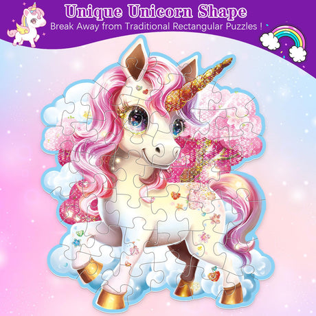 45pcs Shimmery Unicorn Floor Puzzles for Kids Ages 3-5, Jumbo Jigsaw Puzzles for Kids Unicorn Puzzle for Toddlers Age 3+ Year Olds, Unicorn Toy Gifts for Girls (Size: 28 '' x 33 '') Aliex
