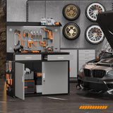 Rumetol 65" Heavy Duty Garage Workbench with Storage Drawers & Pegboard,2000lbs Capacity Metal Work Bench with Lockable Magnetic Cabinets,Adjustable LED Light for Workshop/Garage Rumetol