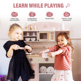 ROBUD Play Kitchen for Kids Toddlers, Wooden Play Kitchen with Realistic Accessories, Toy Kitchen Set with Plenty of Play Features, Modern Style Toy Kitchen for Girls & Boys, Gift for Ages 3+, Pink ROBUD