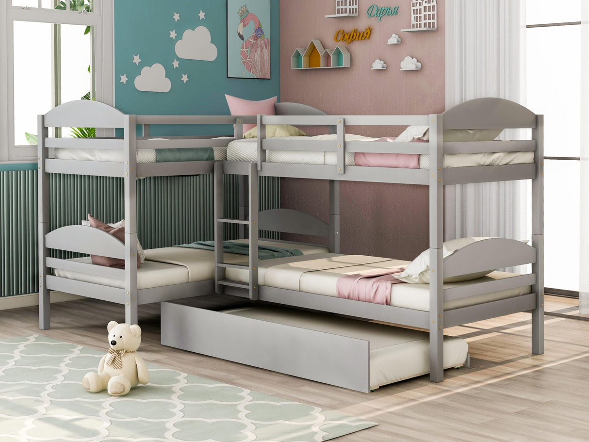 Harper & Bright Designs Twin L-Shaped Bunk Bed with Trundle, Can be Divided into Two L-Shaped Beds, No Spring Box Needed (Grey) Harper & Bright Designs
