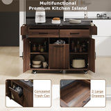 mixtavie Kitchen Island with Trash Can Storage Cabinet, Kitchen Cart with Drop Leaf, Spice Rack, Towel Rack and Drawer, Rolling Kitchen Island on Wheels with Adjustable Shelf, Walnut Brown mixtavie