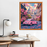 Lxmsja Pink Car Paint by Numbers Kit for Adults, Paris Street Acrylic Paint by Numbers for Adults Beginner, DIY Craft Supplies Oil Painting Kits for Home Wall Decor 16x20 inch (No Frame) Lxmsja