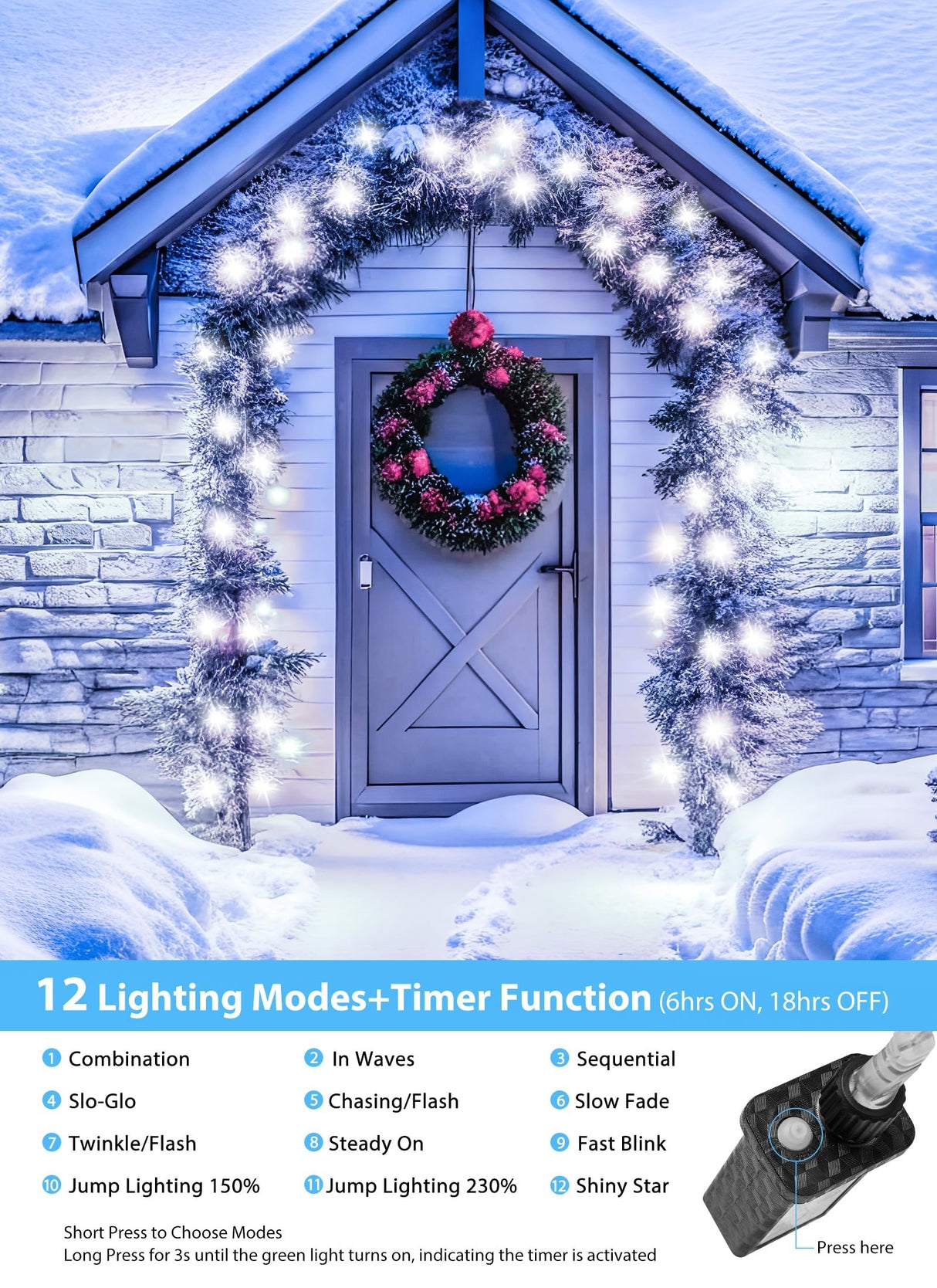 Minetom Christmas Lights Outdoor Cluster Lights - 1000 LED 50 Ft Christmas Firecrackers String Lights, 12 Modes Timer Waterproof Plug in Twinkle Fairy Light for Xmas Tree Garland Party, Cool White Minetom