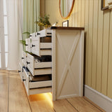 FREDEES Farmhouse 8 Drawers Dresser for Bedroom, Wood Tall Chest of Drawers with LED Light/Charging Station/Human Sensor, Dressers Organizer for Closet, Living Room, Hallway, White FREDEES
