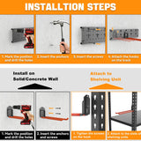 TORACK Garden Tool Organizer Wall Mount, Garage Folding Chair Storage Rack, Tools Rack for Shovels, Rakes, Broom, Ladders, Hooks for Keyhole Style Shelving Unit TORACK