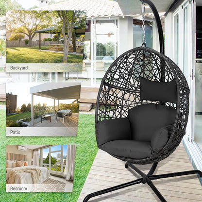 BULEXYARD Oversized Swing Egg Chair with Stand Indoor Outdoor PE Wicker Rattan Patio Basket Large Hanging Chair with Waterproof Cushions for Bedroom Balcony Patio (Dark Gray)