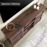JXQTLINGMU Farmhouse TV Stand for 75 Inch TV, Entertainment Center with Storage, Modern TV Cabinet with Barn Doors, 66" Rustic TV Console for Living Room, Adjustable Shelf - Brown JXQTLINGMU