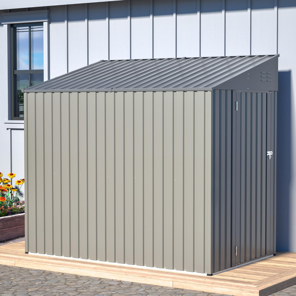 YOPTO 4x8 FT Outdoor Storage Shed,Lean to Lockable Metal Garden Shed Steel with Reinforced Beams,All Weather Waterproof Storage House W/Lockable Door&2 Air Vents,for Backyard,Patio,Lawn,Garden,Gray YOPTO